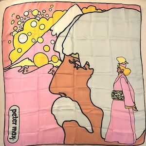 Vintage Peter Max Silk Self Portrait Print Scarf